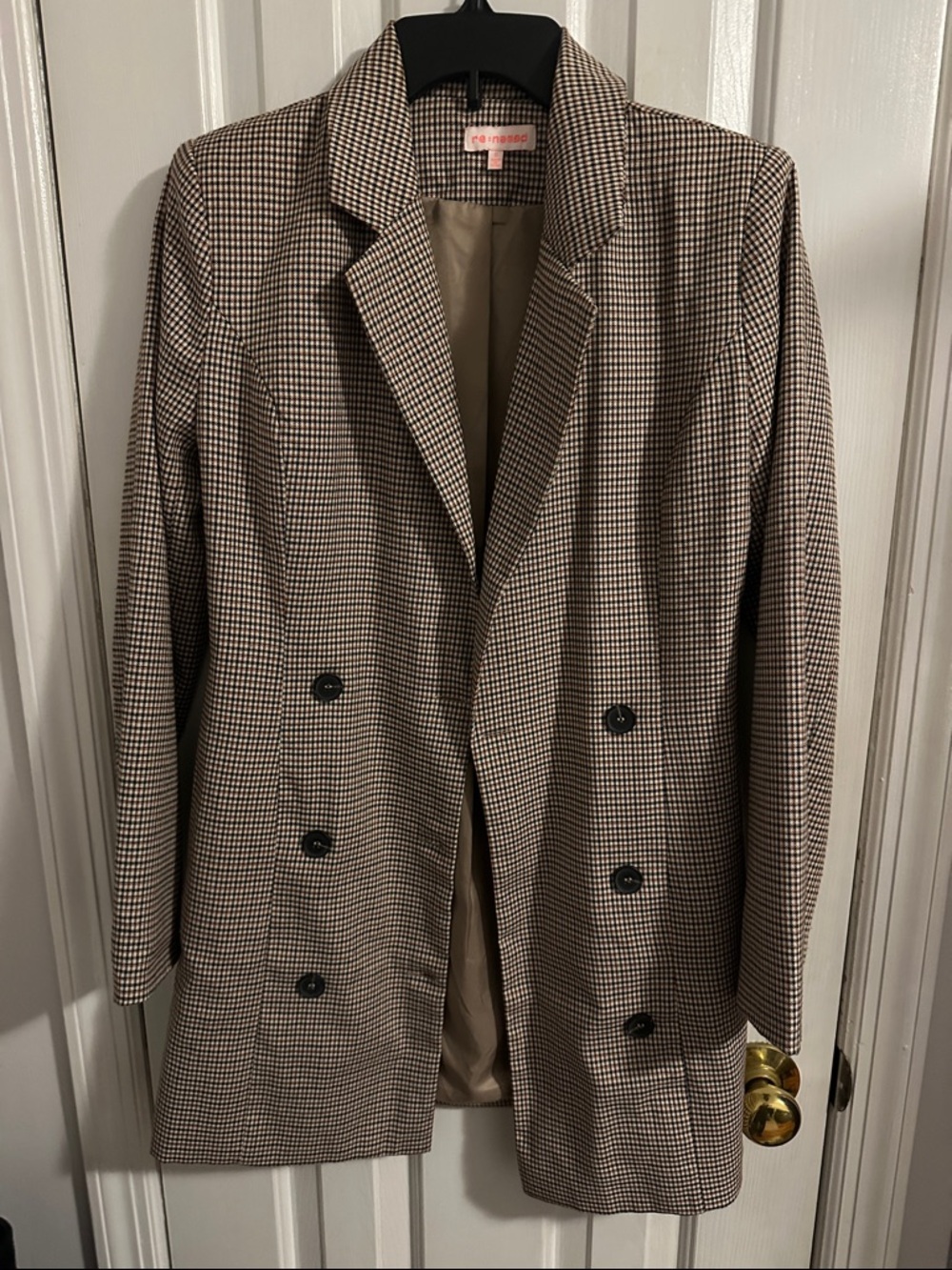 re:named Houndstooth Plaid Blazer in Brown and Black